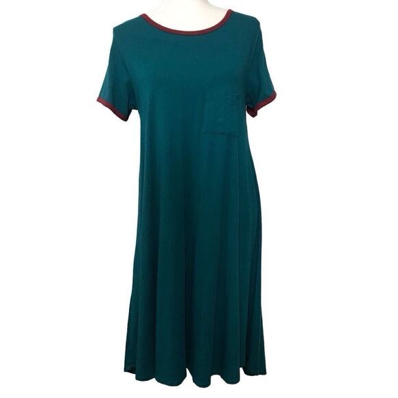 Lularoe Carly Swing Dress Green Burgandy size small - Picture 5 of 9
